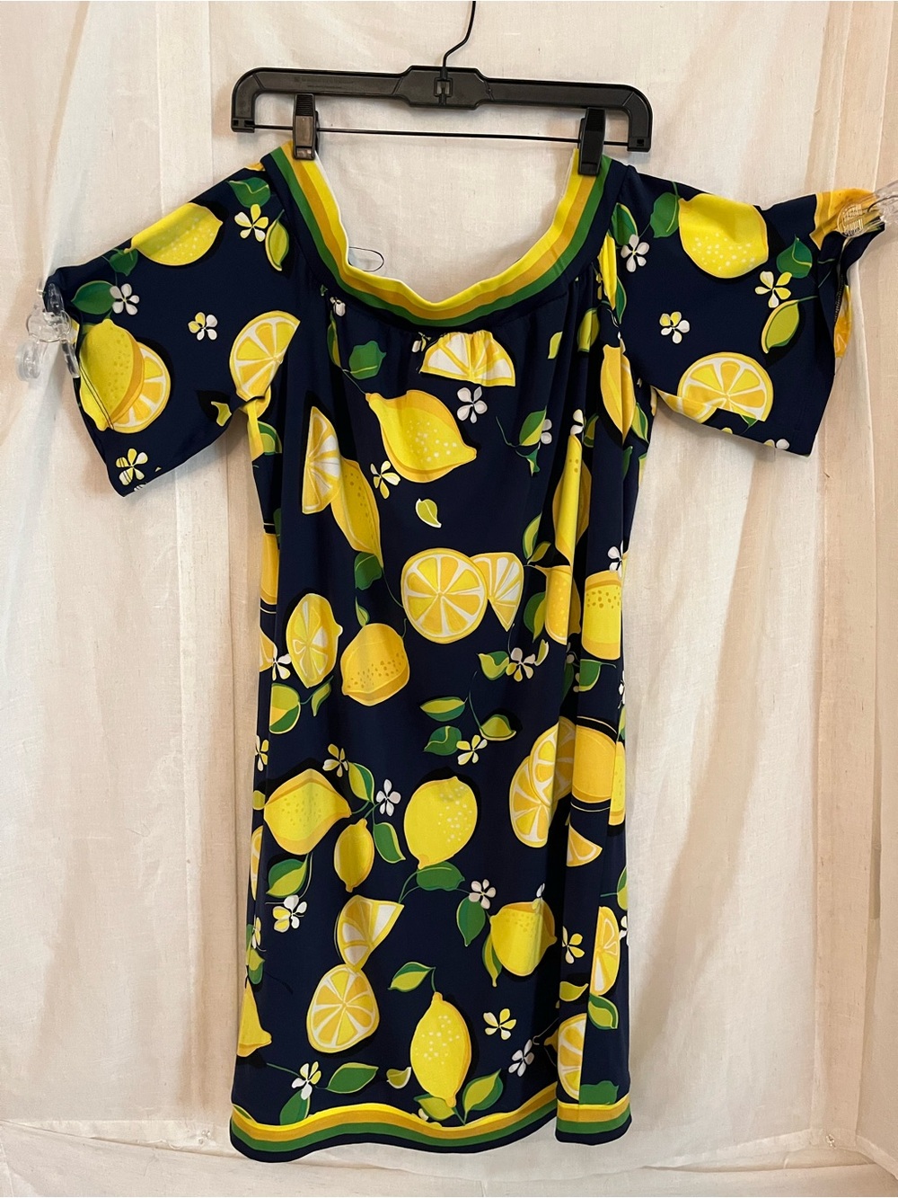 Trina Turk Navy Lemon-Print Off-Shoulder One-Piece